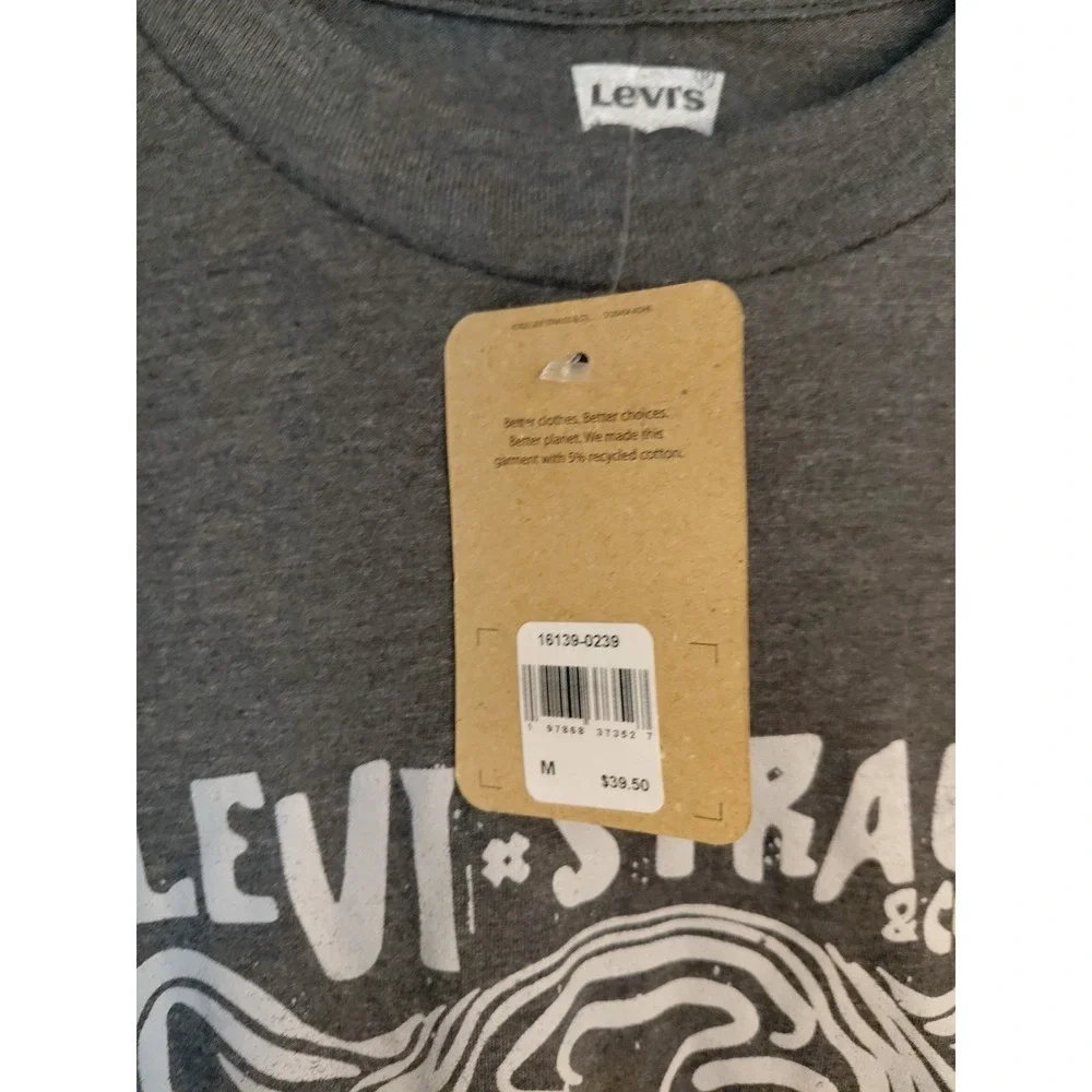 Levi's Adult T-Shirt Size L Charcoal Long Sleeve Logo Crew Neck NWT Org $39.50